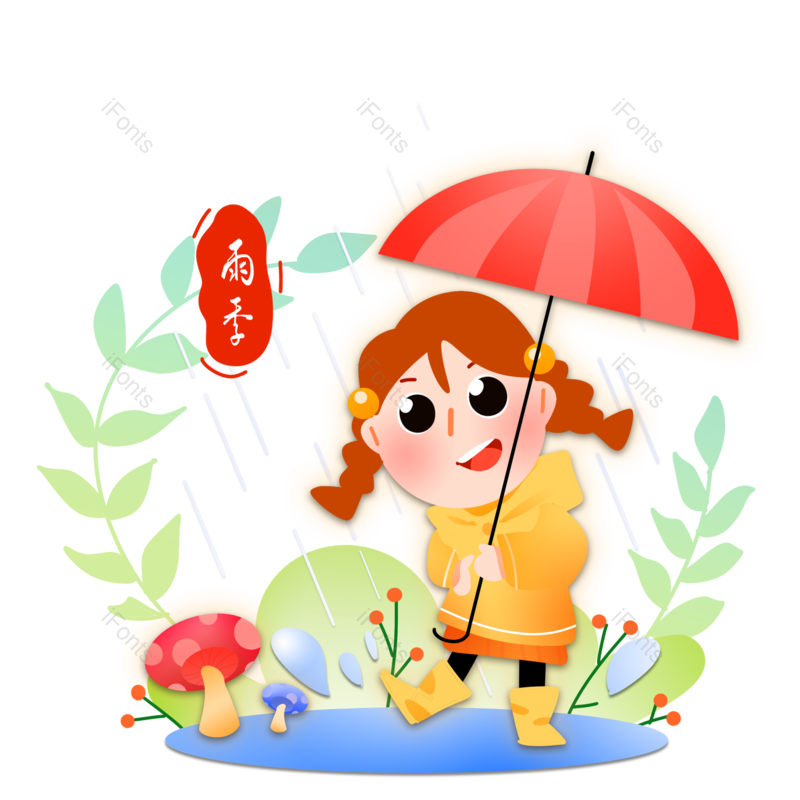 卡通图片,雨伞元素,儿童PNG,雨水免抠素材